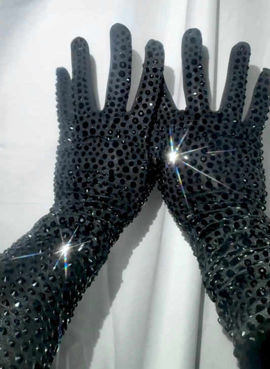 Black Rhinestoned Opera Gloves