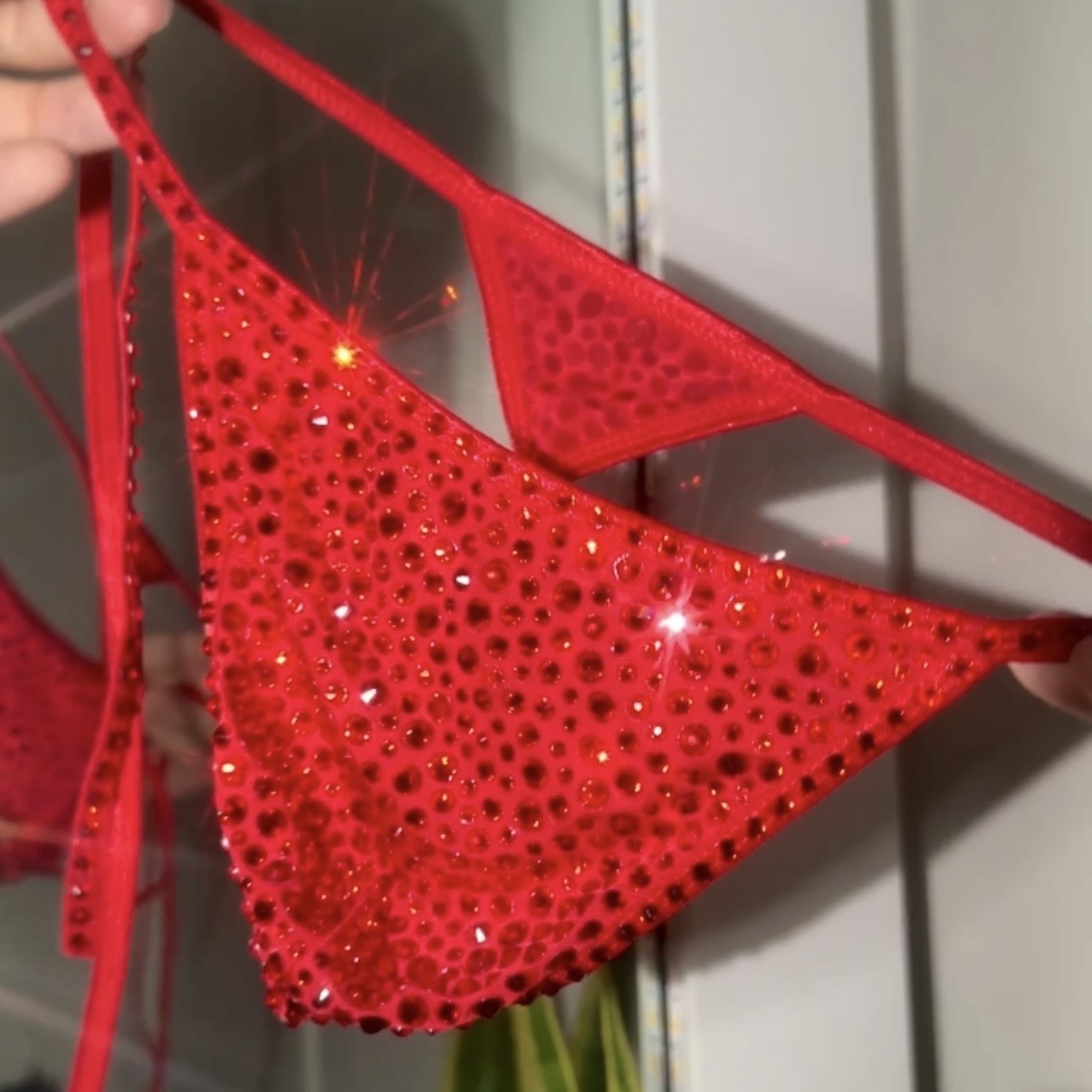 Crystal Side Tie Thong - Ruby