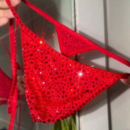 Crystal Side Tie Thong - Ruby