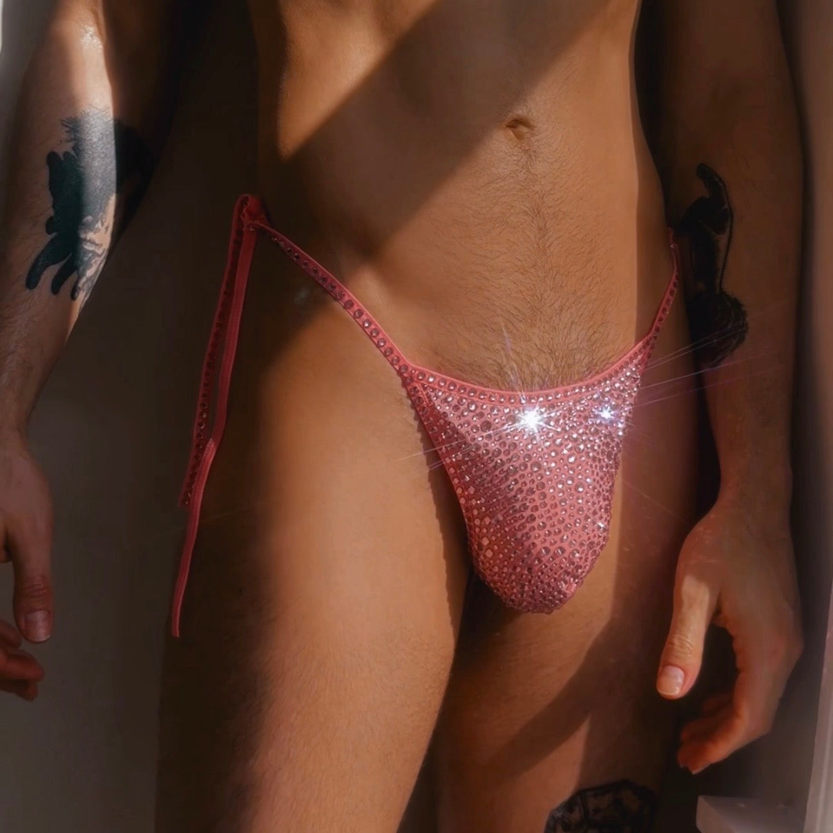 Crystal Side Tie Thong - Light Pink