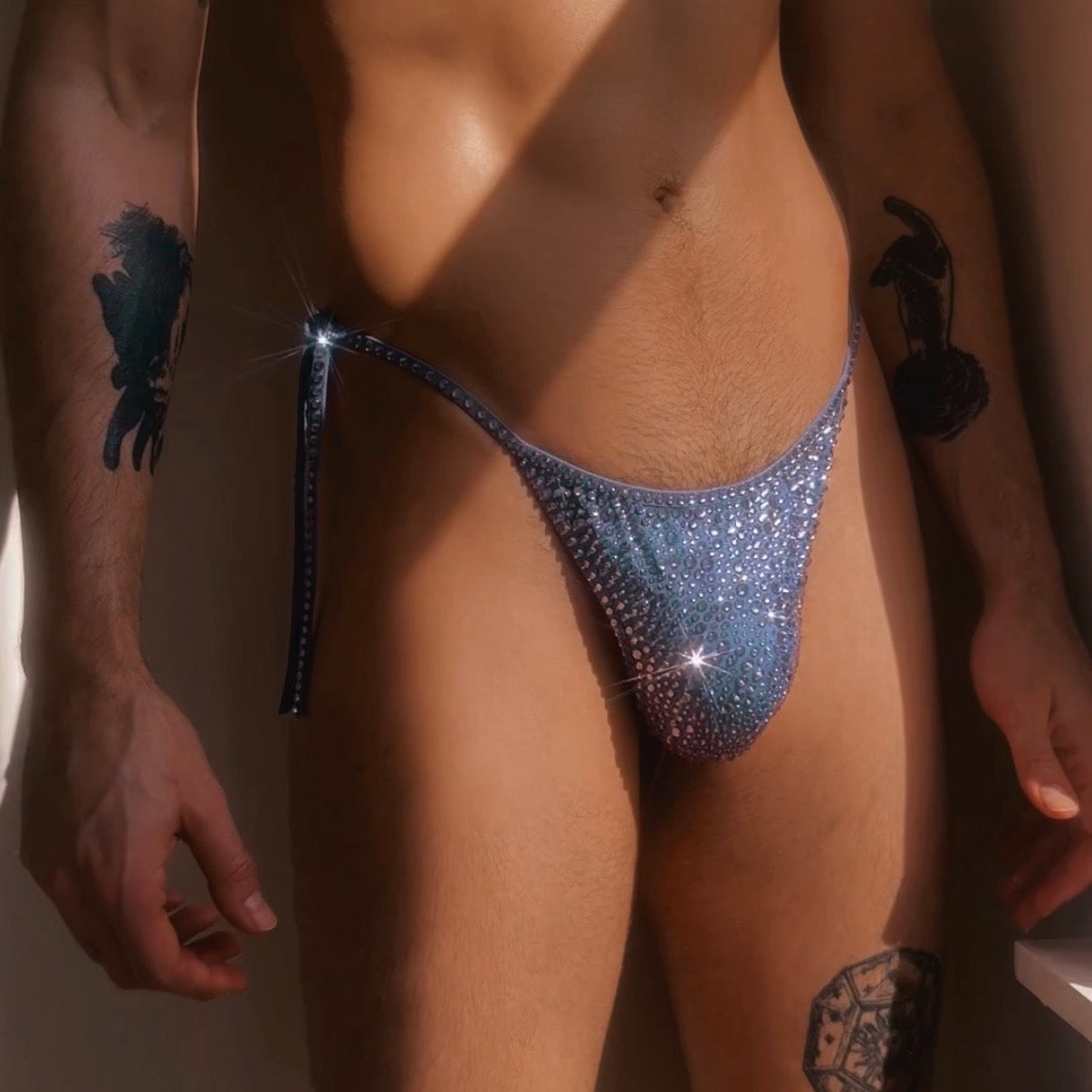 Crystal Side Tie Thong - Light Purple