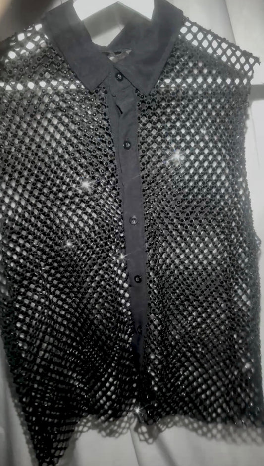 Black Fishnet Button Up