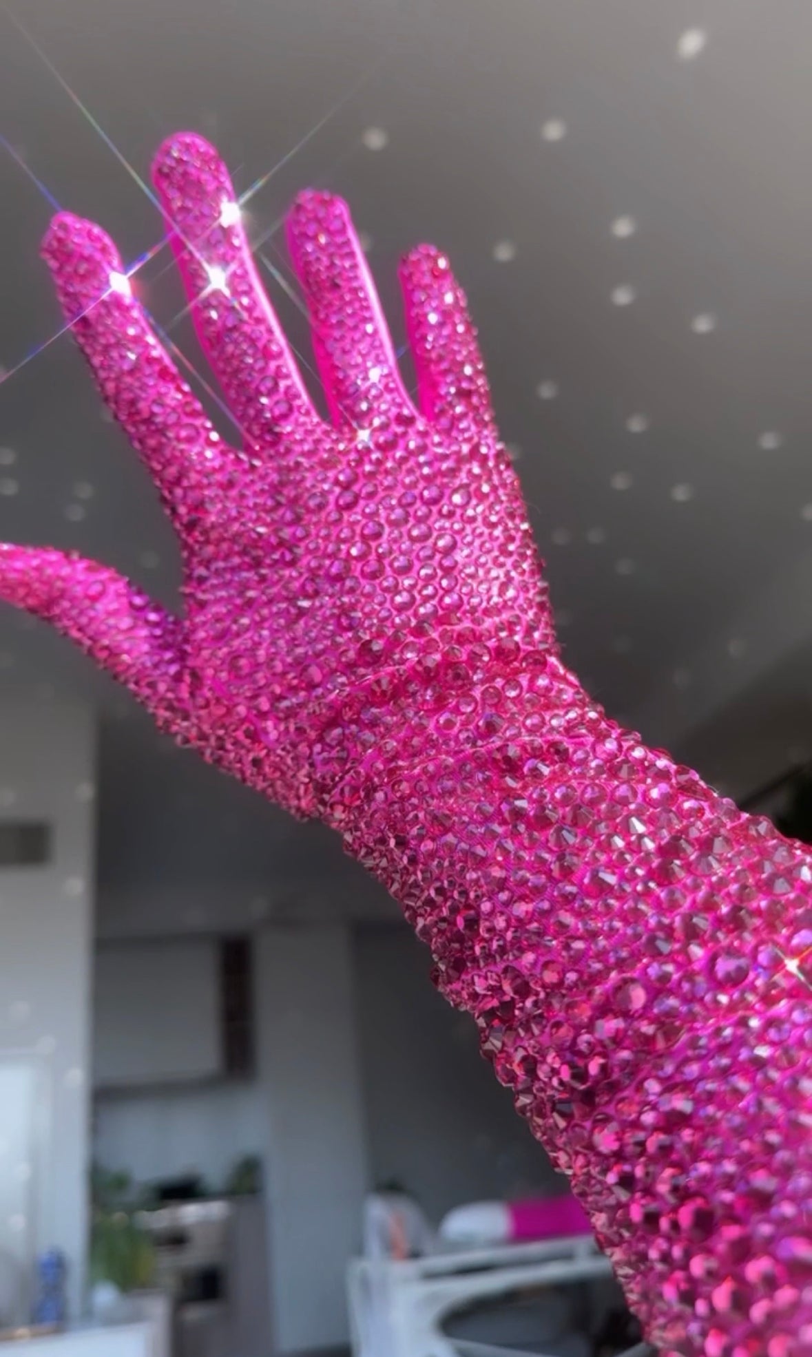 Pink Rhinestoned Opera Gloves