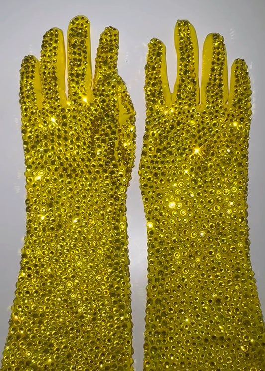 Yellow Rhinestoned Opera Gloves