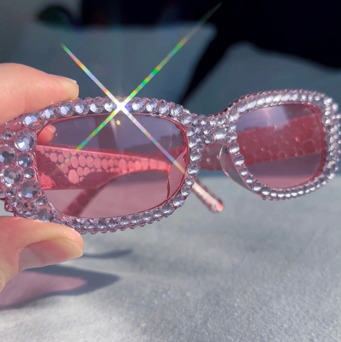 Rhinestoned Baby Pink Sunglasses