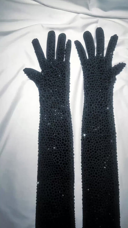 Black Rhinestoned Opera Gloves