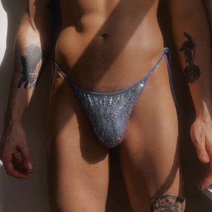Crystal Side Tie Thong - Light Purple