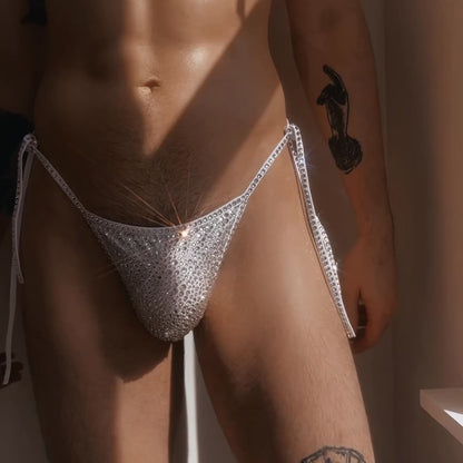 Crystal Side Tie Thong - White