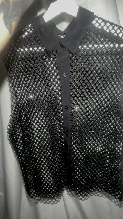 Black Fishnet Button Up